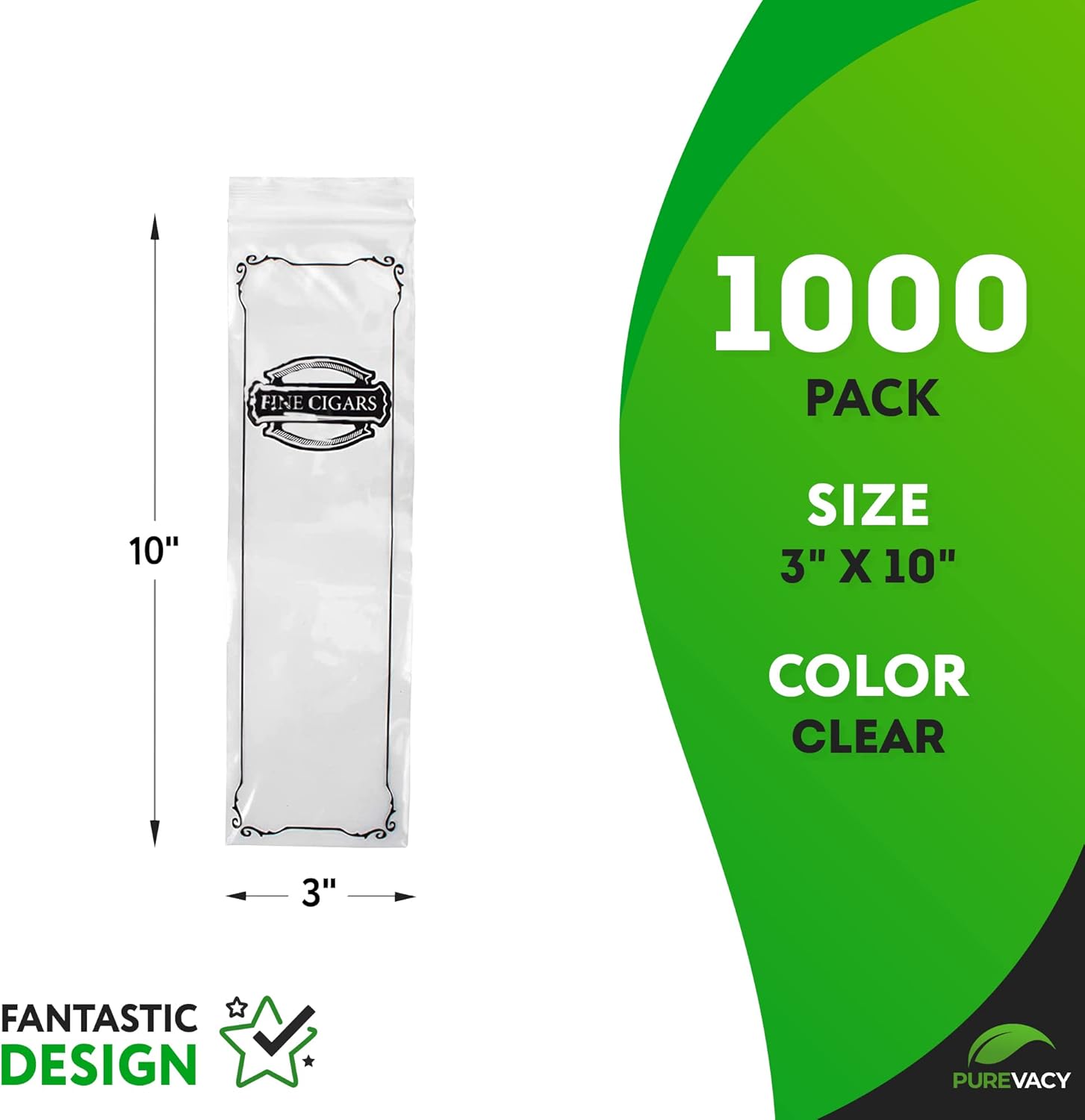 Poly Zipper Cigar Bag, 3 x 10 Inches. Pack of 1000 Clear Plastic Bags for Cigars, 2 Mil Thick. Tamper-Proof Small Reclosable Zip Bags for Safe Storage of Cigars