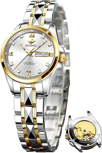 Miniatura 14 de OLEVS Reloj automático para mujer, color azul, dos tonos, fecha, reloj mecánico, calendario, reloj de pulsera impermeable con diamantes Reloj All