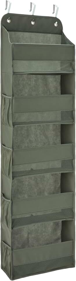 Amazon Basics 5 Tier Over the Door Hanging Shoe Organizer, Large Capacity, Space Saving, 6.4 x 54.5 x 14.9 in, Dark Grey