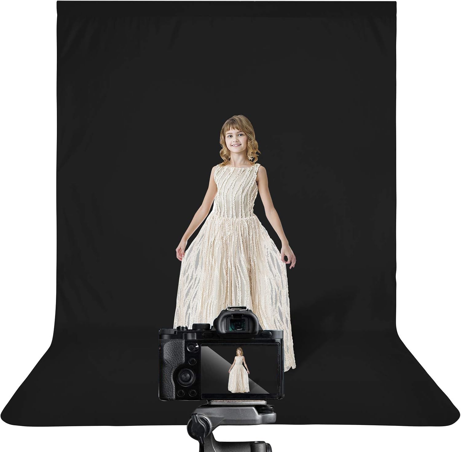 Black Backdrop Background for Photography, 6 x 9 ft Chromakey Black Photo Backdrop Curtain, Polyester Fabric, Collapsible Background Screen for Photo Video Studio
