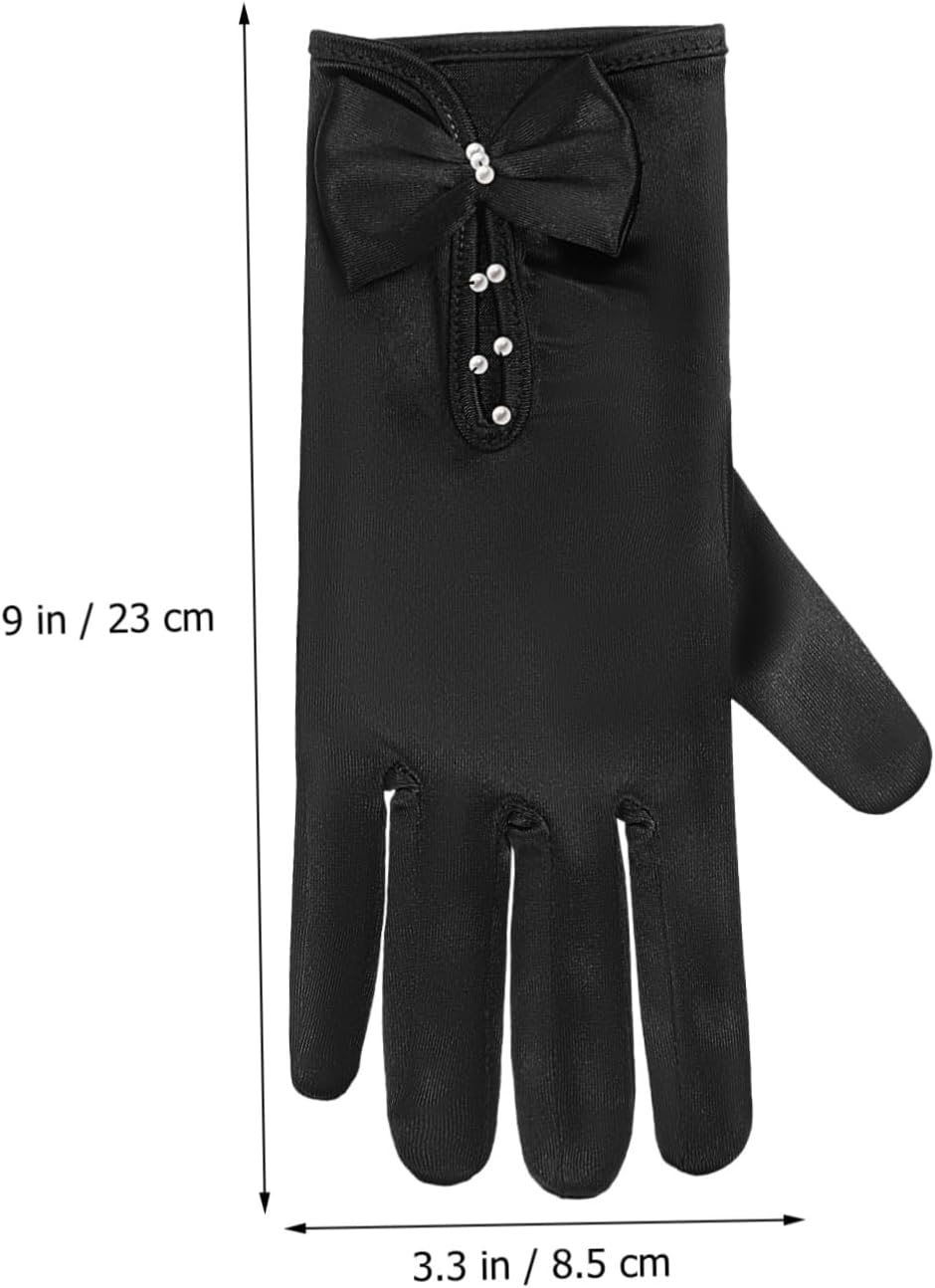 BESPORTBLE Soft Satin Wedding Gloves Black Cuff Button for Bride Evening Party Formal Events