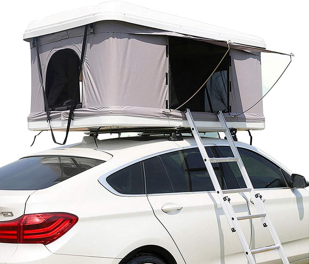 White Car Roof Tent Roof Top Warm Tents Camping Shell Hard Tents Move Bed Waterproof, UV Protection Sun Suitable Desert, Snowy Mountain Portable Cabana (Not including car)