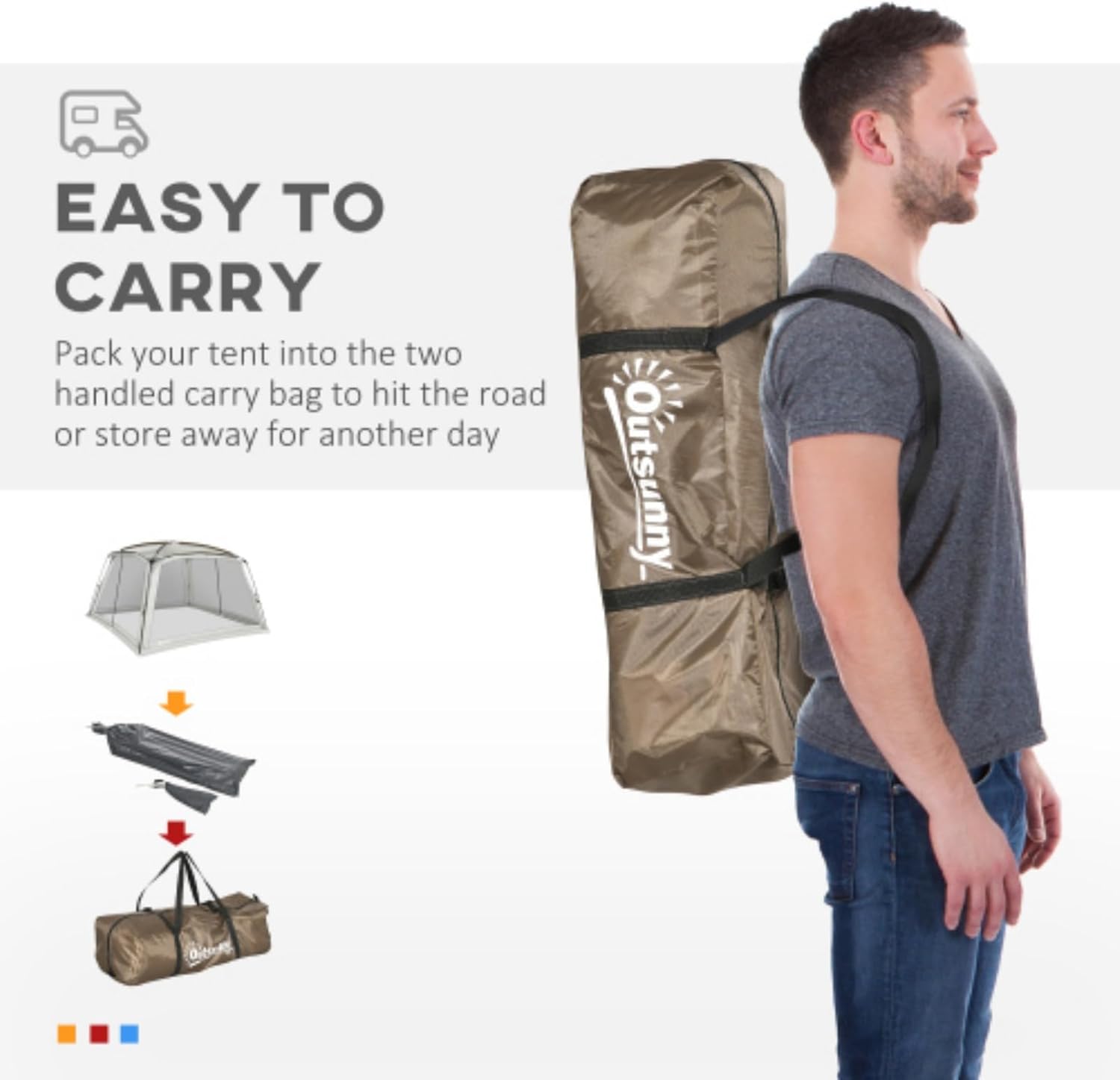 12' X 12' Camping Tent, Screen House, Tent with 2 Doors and Carry Bag, Foldable, Easy to Set Up, Suitable for Outdoor Camping Activities on The Patio