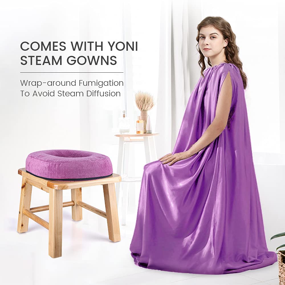 Yoni Steam Seat Wood with Gown, V Steam Seat Kit Detox for Women