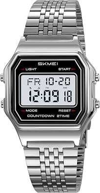 FANMIS Unisex Digital Watch Vintage Square Ultra-Thin Bracelet Watch Classic Waterproof Watches with Alarm, Stopwatch & Countdown, Day-Date,EL Backlight