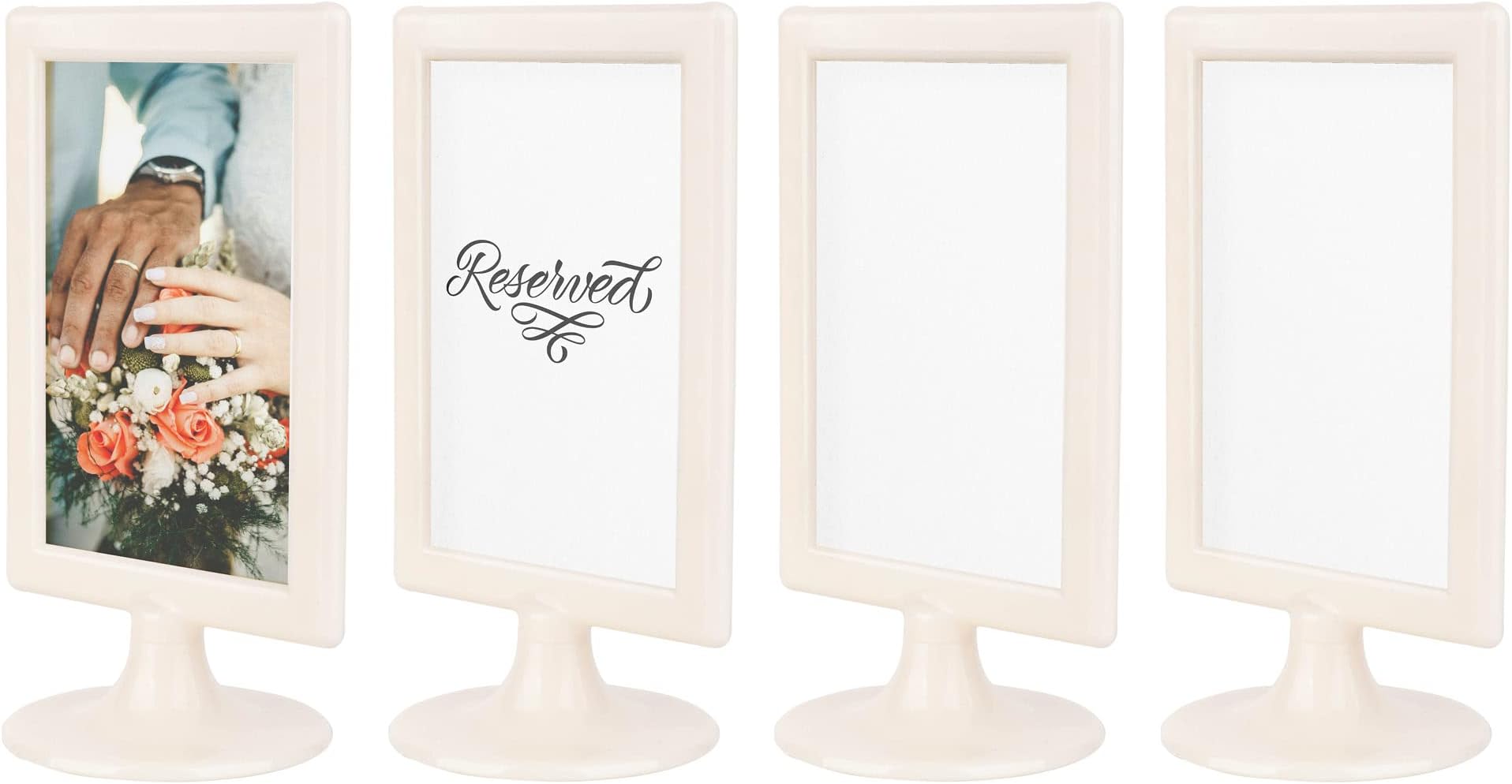 ALBEN Double Sided Standing Picture Frames - (Cream, 4 count) 4x6 Inch Pedestal Photo Frame with Inserts and Base - 2 Sided Frame for Vertical Display