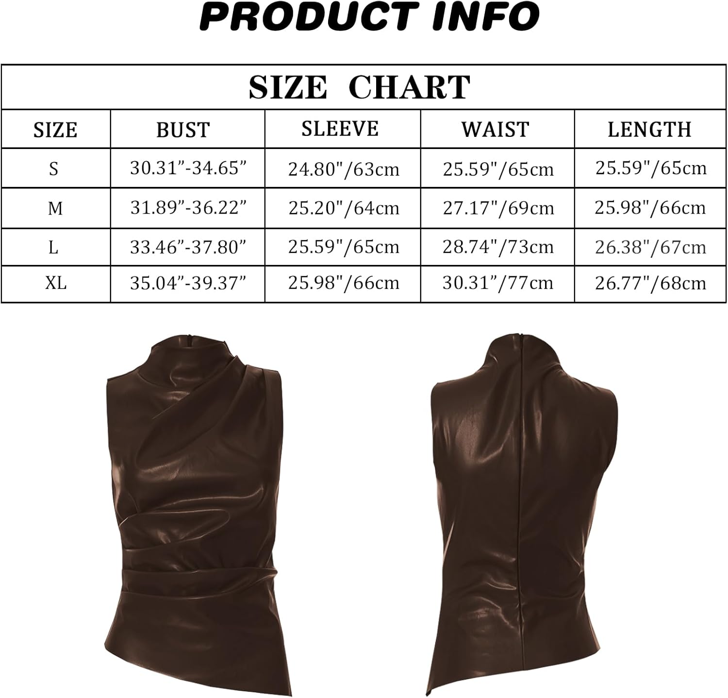 レディース PU レザー タンクトップ モックネック ノースリーブ シャーリング パーティー フェイクレザー シャツ