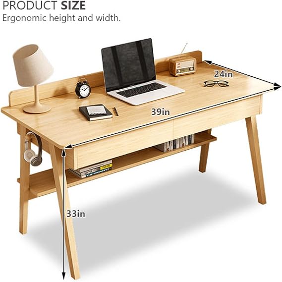 Desk Home Office Workstation Computer Desk Mid-Century Modern Walnut Desk with 2 Drawers and Shelves (39, Walnut)