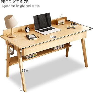 Desk Home Office Workstation Computer Desk Mid-Century Modern Walnut Desk with 2 Drawers and Shelves (39, Walnut)
