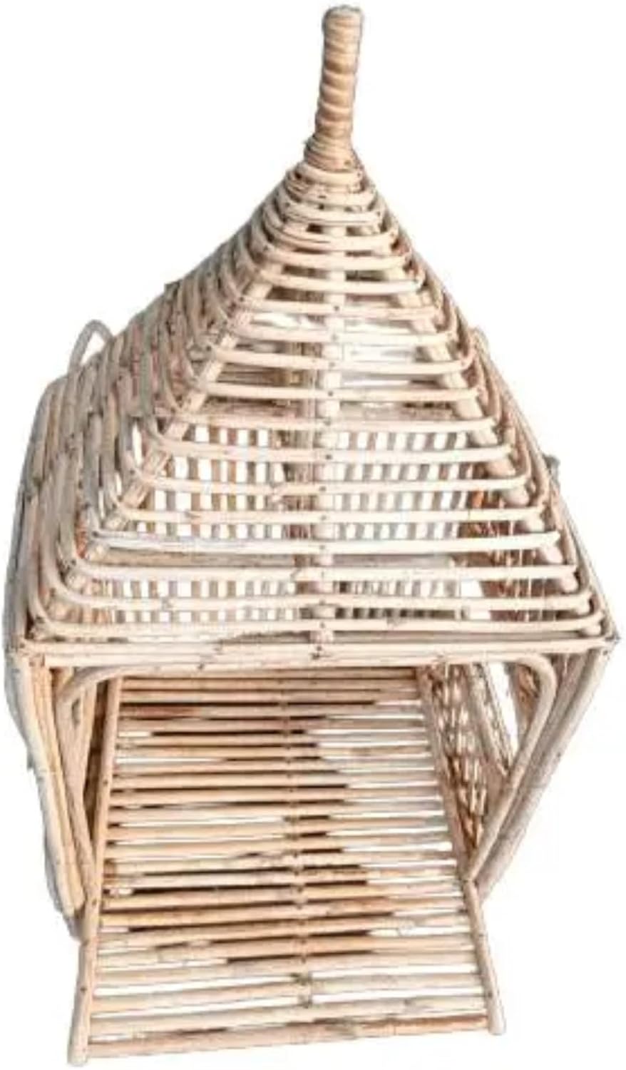 Handcrafted Rattan Lantern Cage, Natural Bamboo, Decorative Spiral Top, Rustic Boho Style, Indoor Display