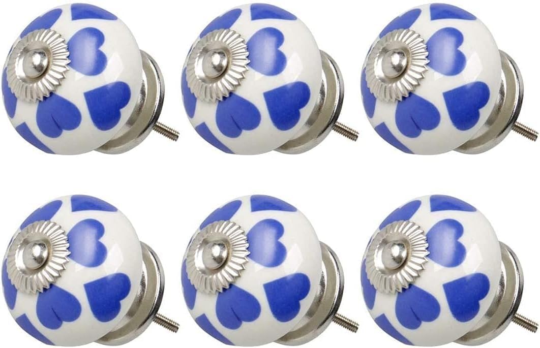 Ceramic Knobs,Pull Handles, 6 Pcs Drawer Knobs Vintage Ceramic Knobs Round Drawer Knob Pull Handle Furniture Drawer Cupboard Wardrobe Dresser Decorative Door, 40x28mm (Color : Blue Circle 1)