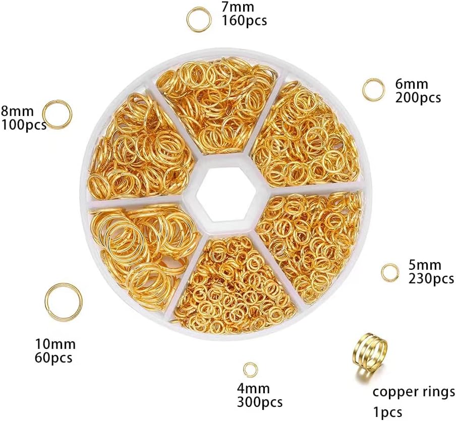 1051pcs O Ring Connectors Stainless Steel Quality Jump Rings Metal Open Jump Rings Set 304 Stainless-Steel Jump Rings for Jewelry Making Connectors (Gold)