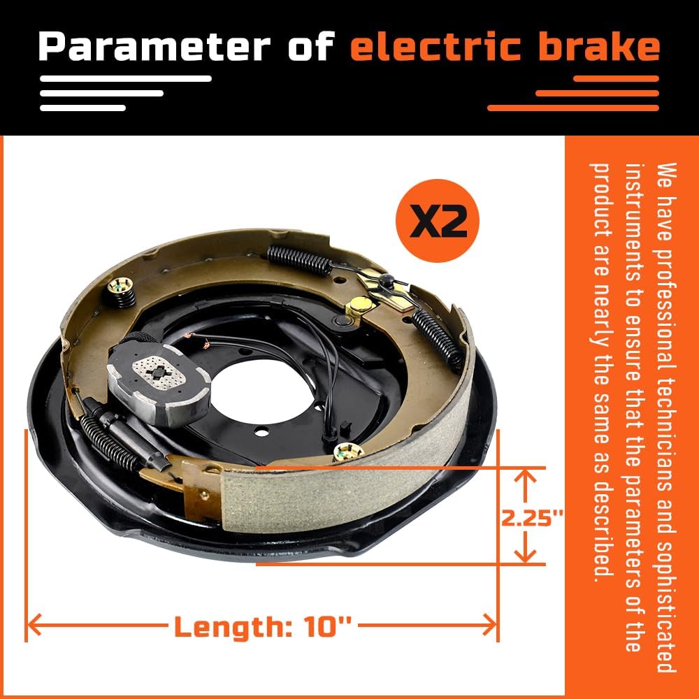 10" x 2-1/4" Electric Trailer Brake Assembly for 3500 lbs,4 Hole-Mounting for Brake System Part Replacement 1 Right and 1 Left