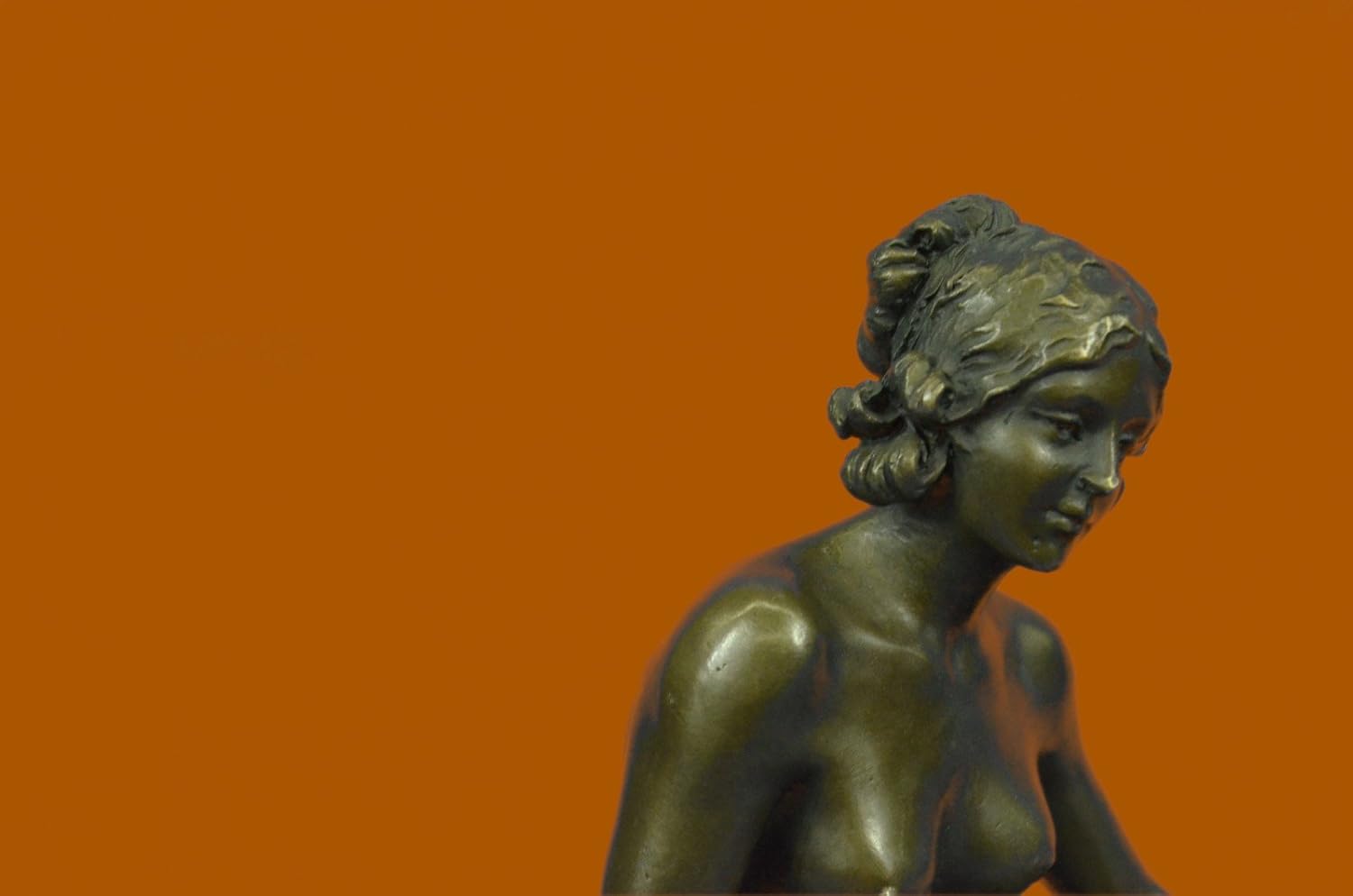 Elegant Signed by Milo Bronze Marble Statue Nude Female Bust Sculpture Figure