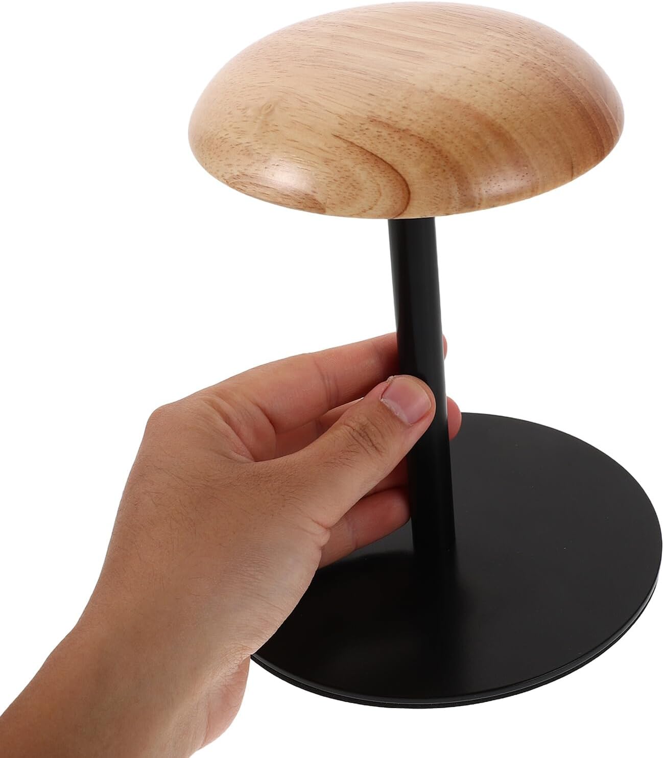 minkissy Wood and Metal Hat Display Rack with Black Base Baseball Cap Organizer Stand for Retail and Home Storage Tabletop Wooden Hat Rack