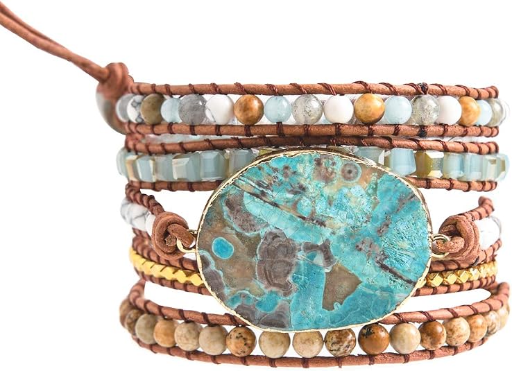 YGLINE Boho Handmade Wrap Leather Tube Crystal Stone Bracelet for Women