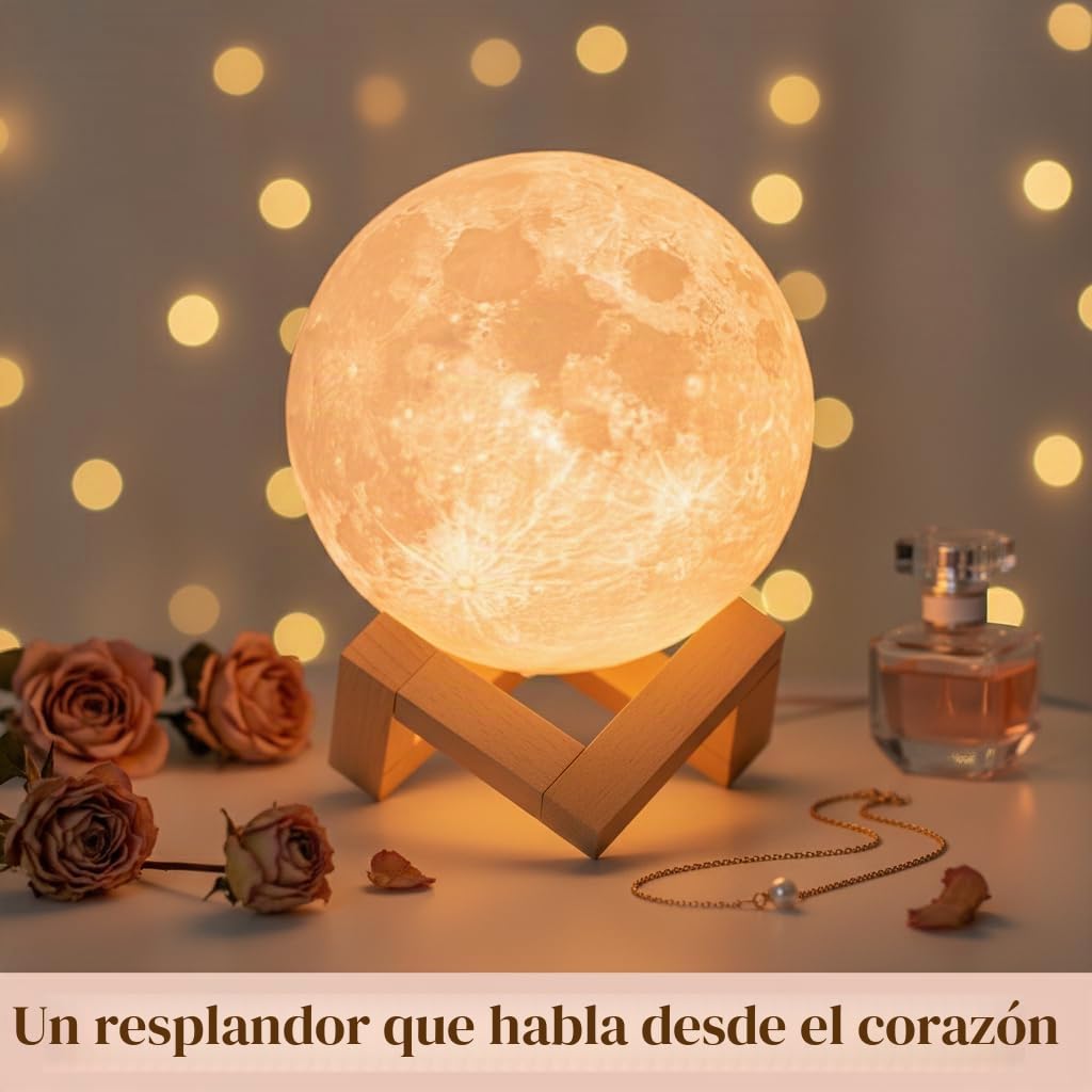 Mydethun luna luz de la luna lámpara de luz nocturna para niños regalo para las mujeres USB carga y control táctil brillo dos tono cálido y blanco frío lámpara Lunar(15cm)