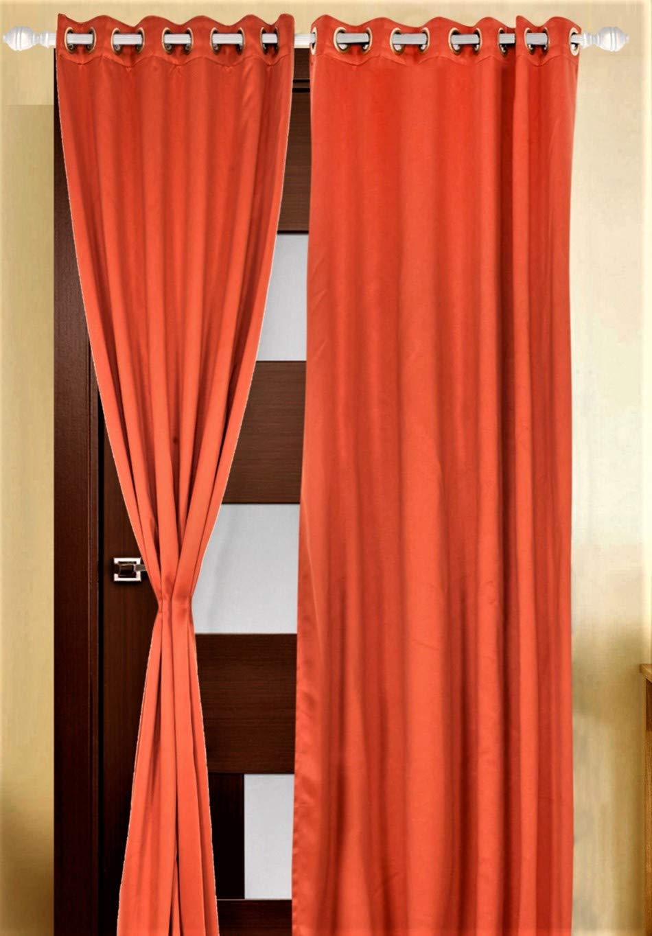 Just Linen Polyester Indian Red Sateen Blackout Door Eyelet Curtain