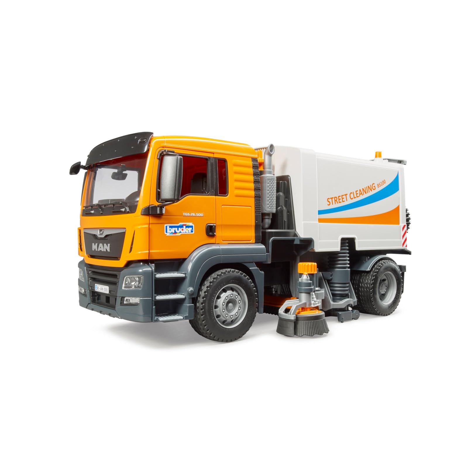 bruder 03780 - Man TGS LKW Straßenreinigung - 1:16 Kehrmaschine Reinigungs-Fahrzeug Kommunalarbeiter Müllabfuhr LKW Spielzeug Maschine