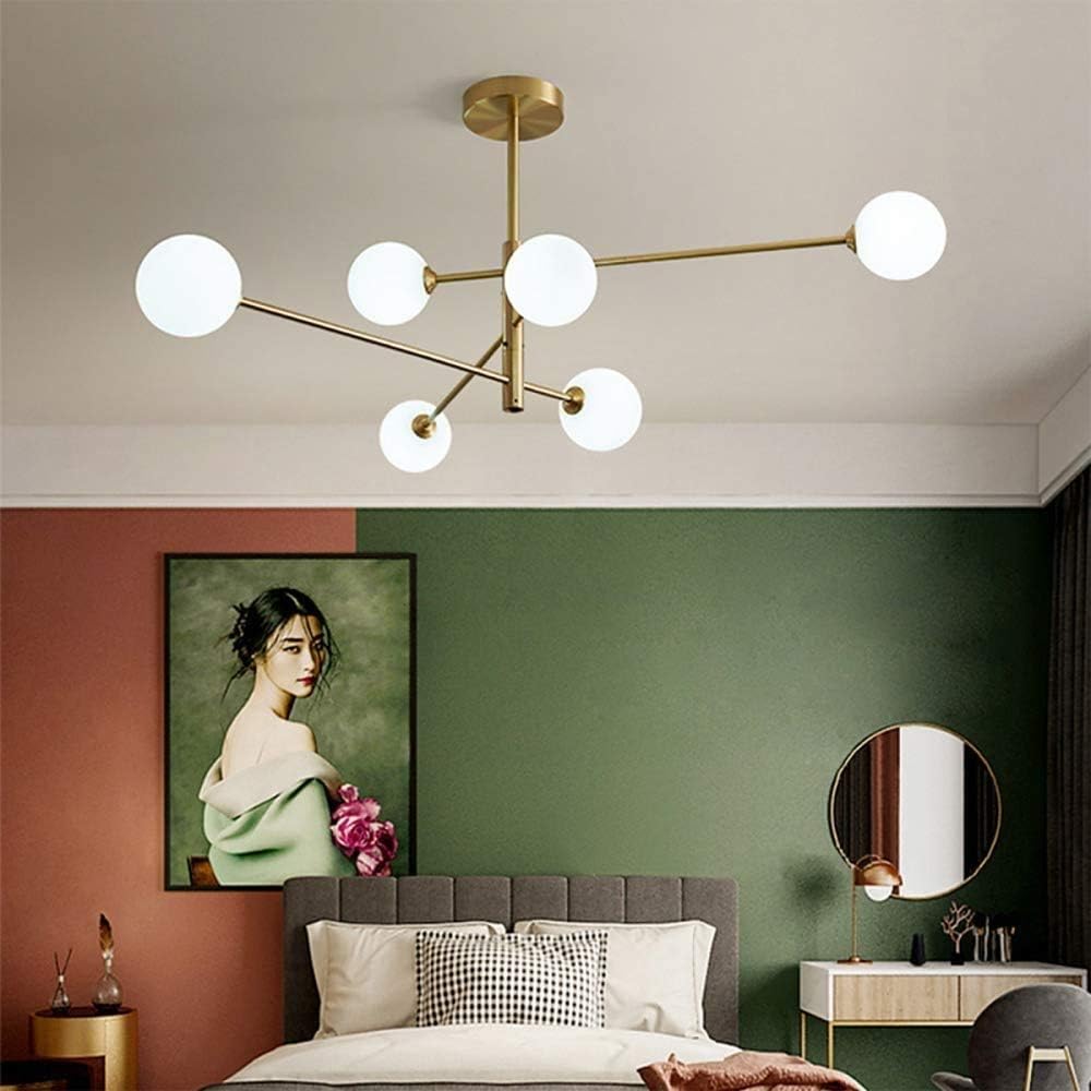 Bracket Light Molecule Chandelier Led 6-Light Branch Sputnik Ceiling Lamp Nordic Industrial Ceiling Lighting,Gold+Cold White,5W