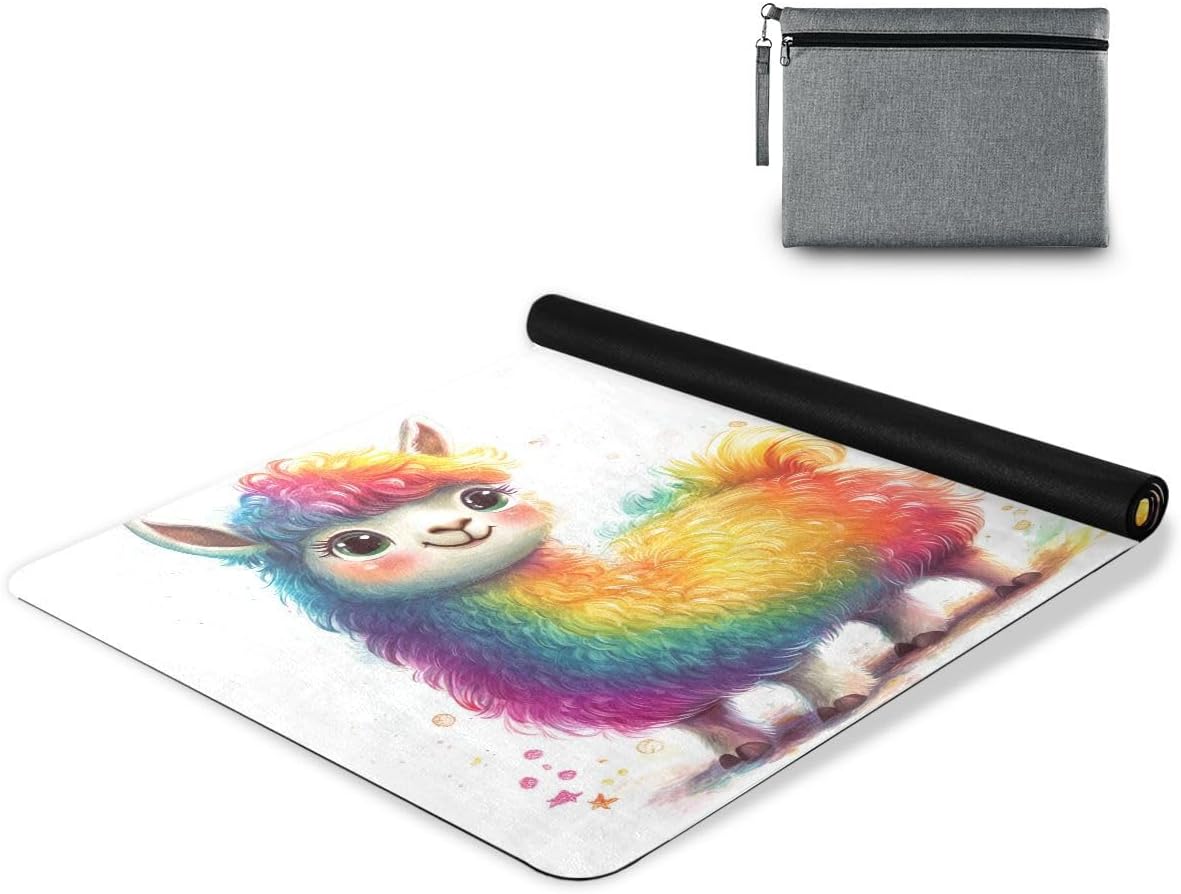 ALAZA Cartoon Rainbow Llama Yoga Mat Non Slip Fitness Exercise Mat, Workout Mat for Yoga, Pilates and Floor Exercises
