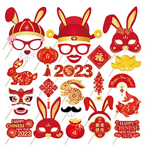 Chinese New Year 2023 Photo Booth Props With Stick For Lunar New Year Party Decorations #TOP4