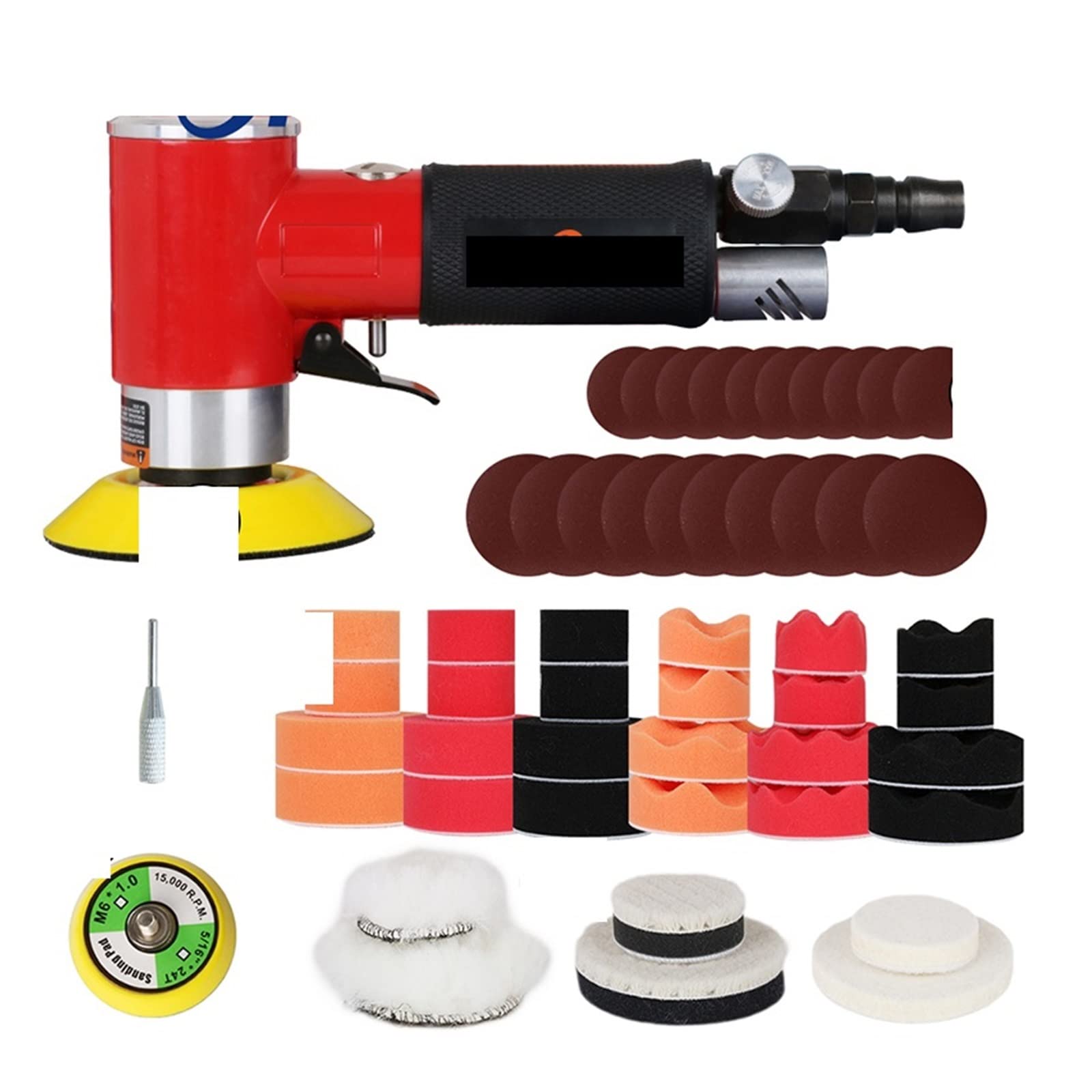 Máquina pulidora de lijadora Aire, Almohadilla Pulido 2/3 Pulgadas, Juego Discos Esponja, Amoladora neumática, máquina Pista Coche(G Red Set 94pcs)