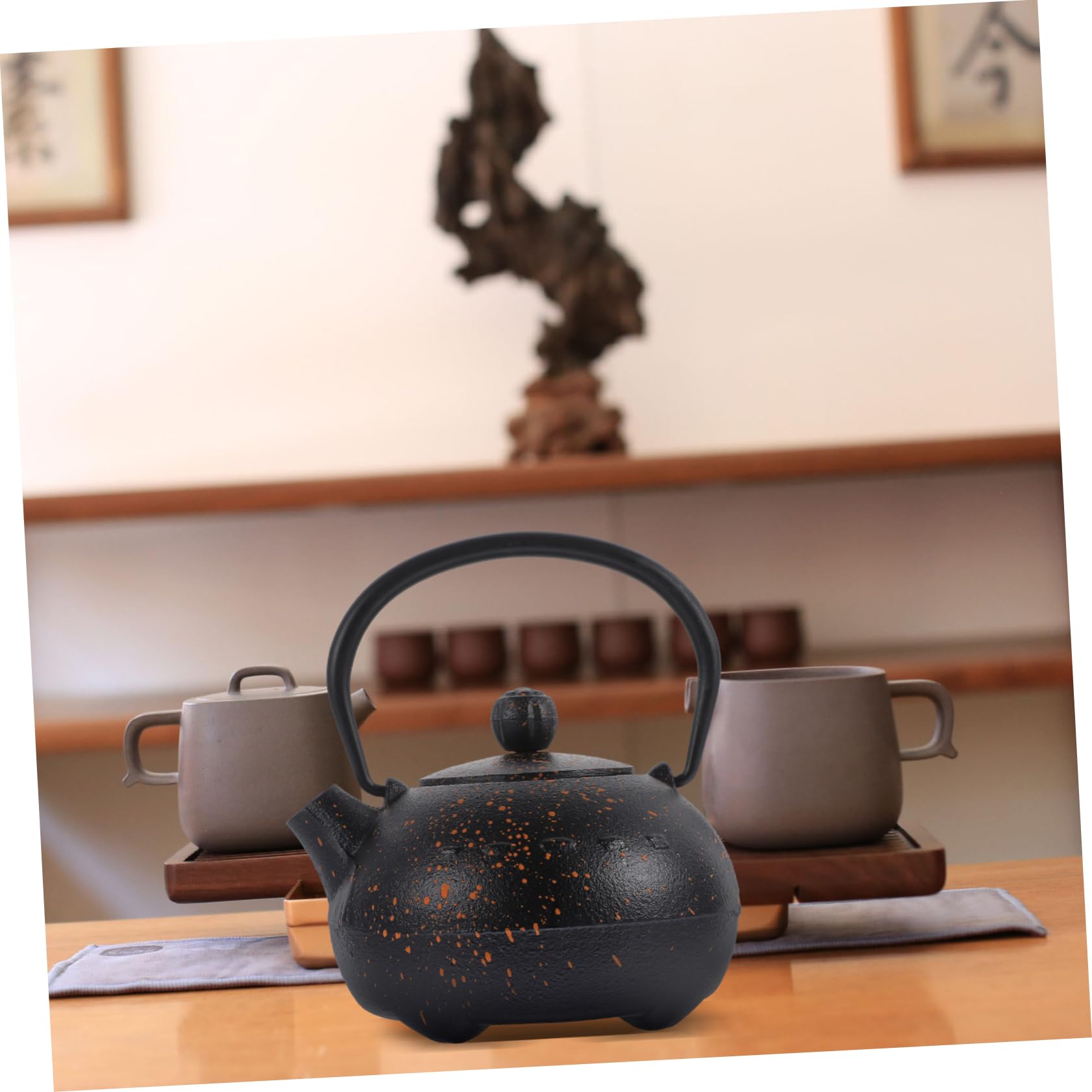 Tetera de Hierro Fundido Negra 0, 4 L para Casa de Té | Estilo Vintage Retro, Cómoda de Sostener, Hierro Resistente y Forma Agradable