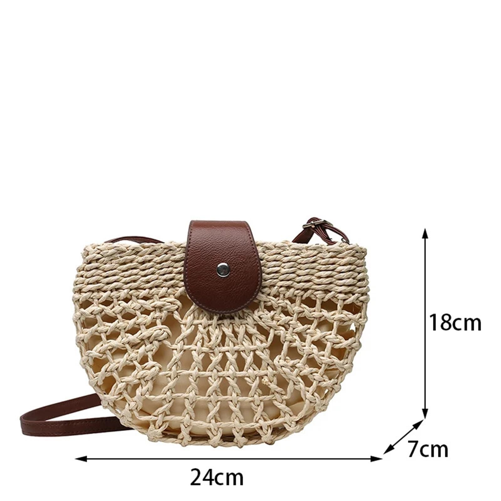 Słomiana torba na ramię | Wielokolorowy 24x7x18 cm na letnie wakacje na plaży(Khaki)