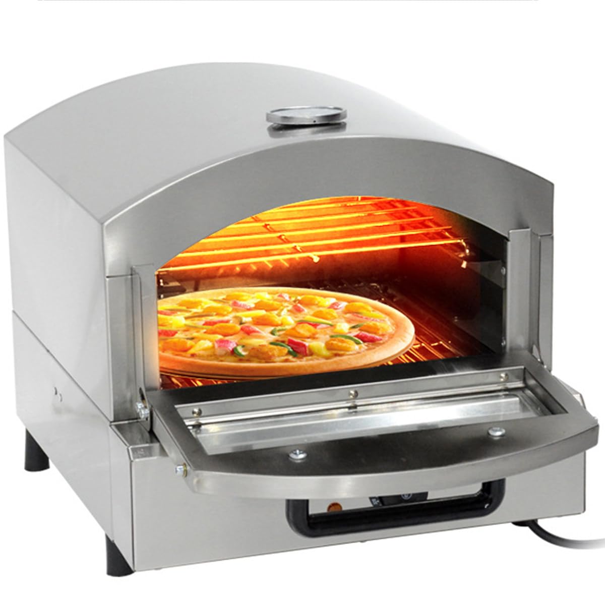 Horno de Pizza a Gas Comercial, Temperatura Ajustable de 0 a 750 ℉, Horno Tostador Multiusos de una Sola Capa de Acero Inoxidable para Exteriores
