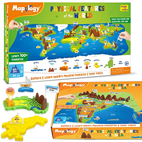 Imagimake Mapology Kit – Political & Physical Map of India & World, Map Puzzle - Educational Toy For Boys & Girls, Made in India, Learning Kit, Best Gift for ages 5+ Years