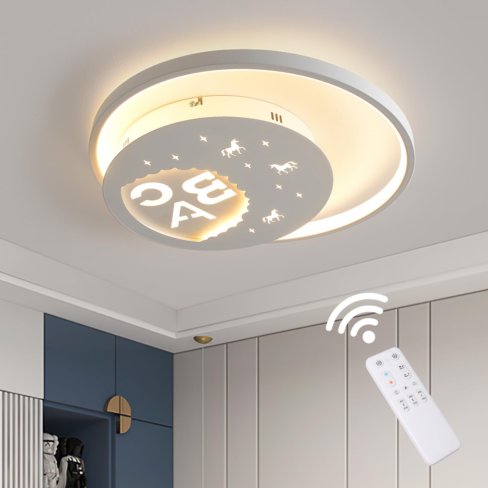 GHiycotdl lampara techo infantil,diseño de alfabeto estrellado,40cm,mando a distancia 3000–6000K, regulable, plafón LED para niños, dormitorio y salón de niños