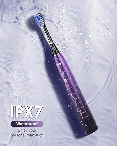 Miniatura 7 de Paquete de 2 cepillos de dientes eléctricos para adultos, cepillo de dientes sónico recargable con 12 cabezales de cepillo, 18 ajustes, cepillo de