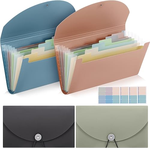 Geyoga Paquete de 4 carpetas de archivos expansibles con 7 bolsillos y carpeta de cubierta con etiquetas, mini organizador de carpetas de archivos