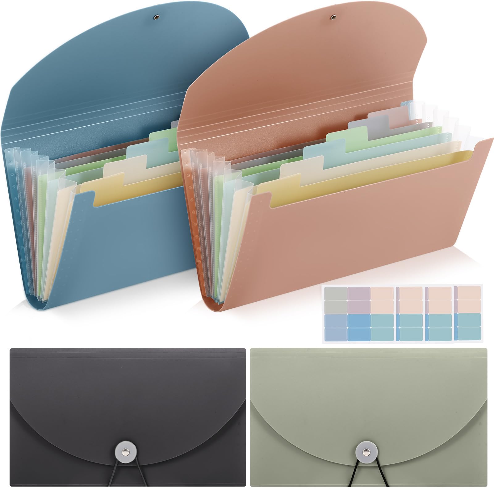 Geyoga4 Pack 7 Pockets Expanding File Folder and Cover Folder with Labels Mini Expandable File Folder Organizer Wallet Expandable Wallet for Receipt Bill Ticket Card, 10.2 x 6 Inch(Vivid Color)