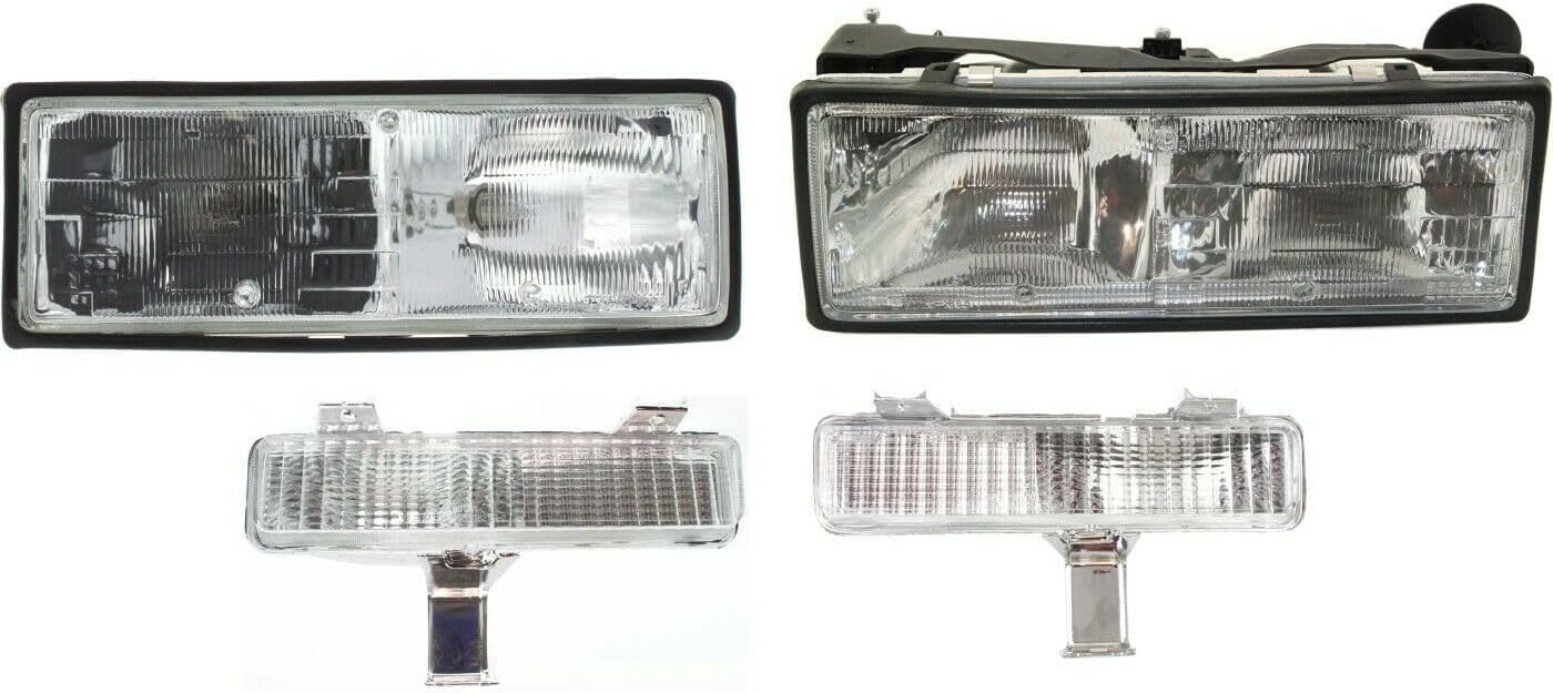 Headlight Kit for Chevy for Caprice Base/for Classic for Brougham 87-90 for LS Left & Right Mounts on Bumper 4pc and 2 Turn Signal Lights Clear Lens 125 7616