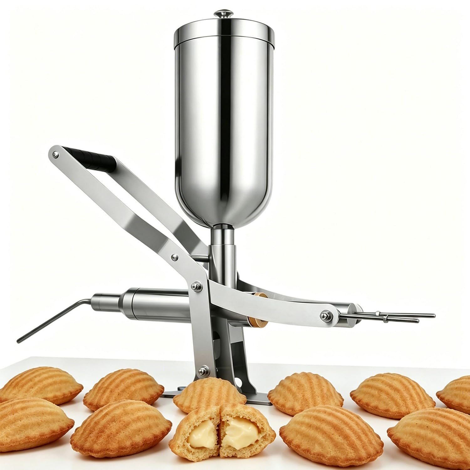 Manual Donut Filler, 5l Churro Machine, Churro Filler Injector, 5l Capacity, With 3 Short Nozzles and 1 Long Nozzle, Adjustable Filling Amount, Filling Accuracy ±1g, For Bakeries, Restaurants, Cafes
