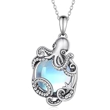 Octopus Pendant Necklace Octopus Jewelry | 925 Sterling Silver Moonstone Octopus Neckalces Ocean Animal Jewelry Gifts for Women