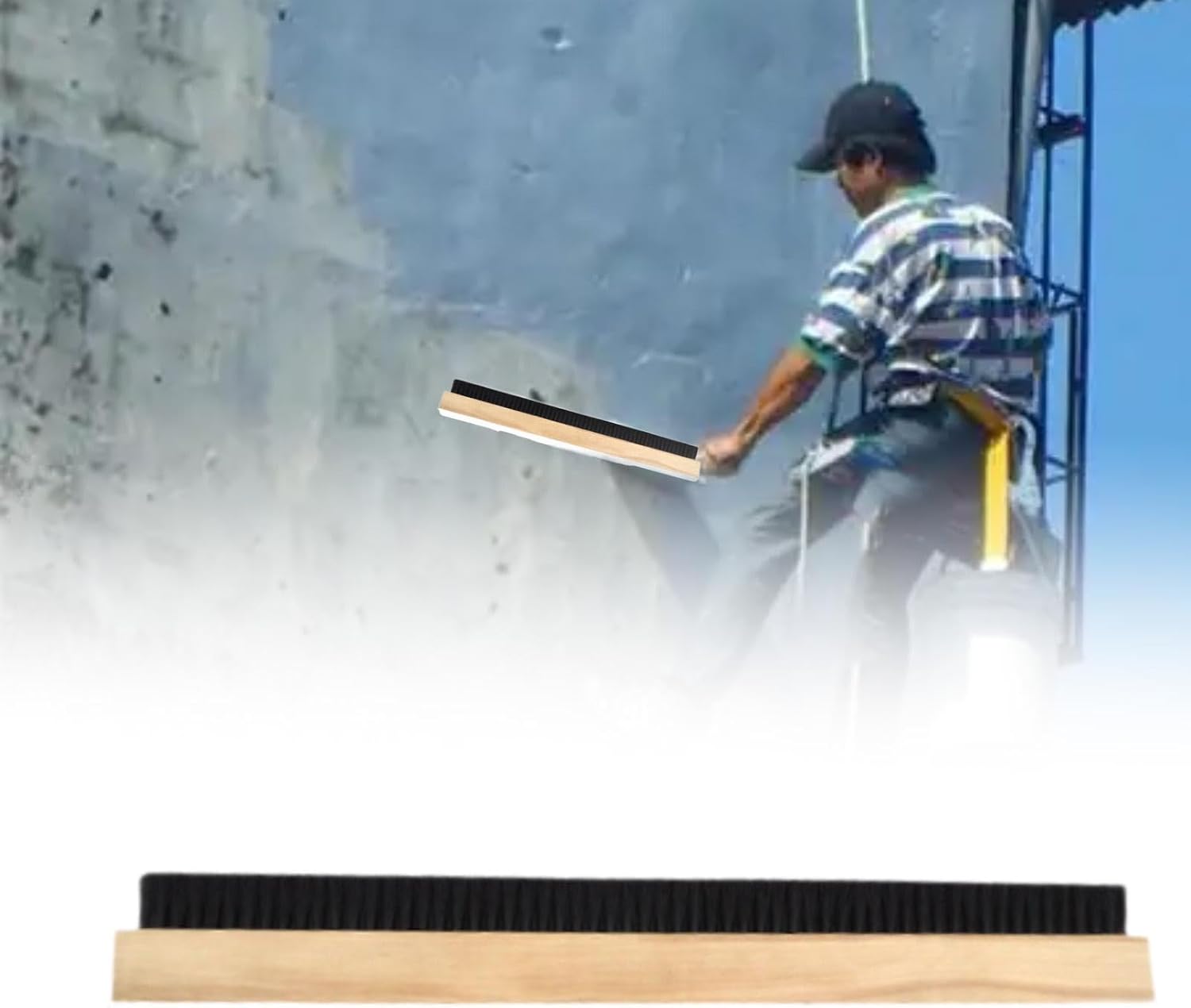 Amagogo Concrete Broom 28 inch Size Multipurpose Three Row Bristles Waterproof Wall Paint Brush Construction Site Tool Nylon Bristles