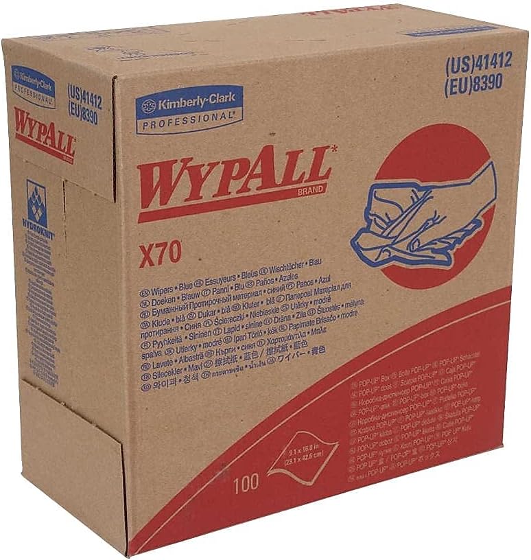 WypAll 41412 X70 HydroKnit Wipers, Blue, 100 sheets/Box