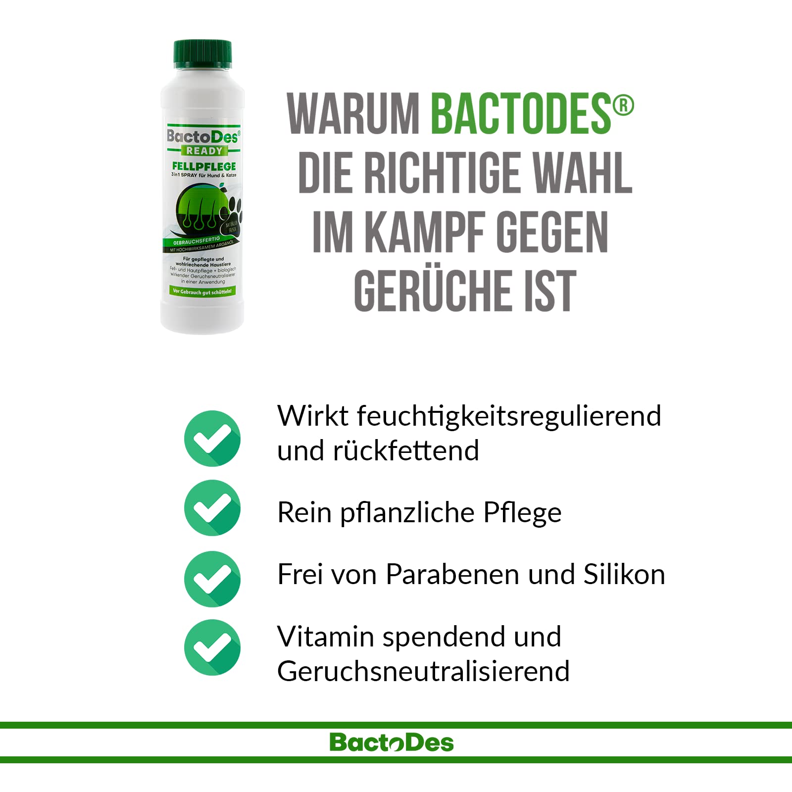 BactoDes Ready Fellpflegespray 6 x 200ml I 3in1 Pflege für Hunde & Katzen mit Mikroorganismen I Glänzendes Fell, gesunde Haut & natürliche Geruchsneutralisierung I Ideal bei empfindlicher Haut