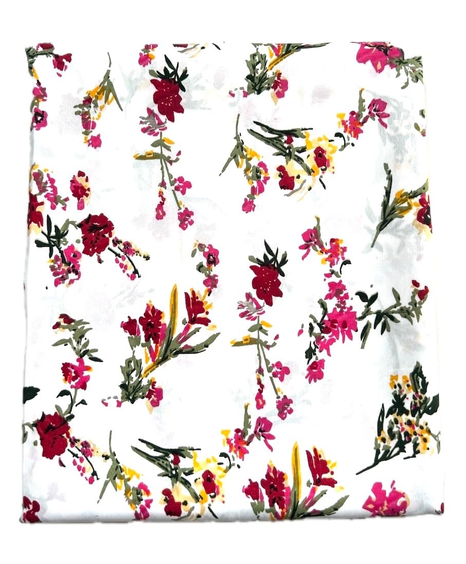 generic Khushboo Women's Multicolor Printed Crepe Unstitched Fabric (5 Meters) for Kurti, Gown, Skirts, Shirts, and Palazzo Dressmaking (White)-picture-3