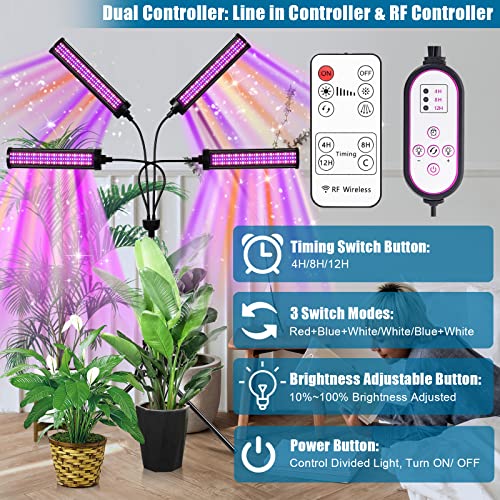 Upgraded Grow Lights For Indoor Plants, 200W 432 Leds Full Spectrum Plant Grow Light With 60 Inch Extendable Tripod Stand, Dual Controllers, Auto On/Off Timing Function Plant Light For Various Plants #TOP1