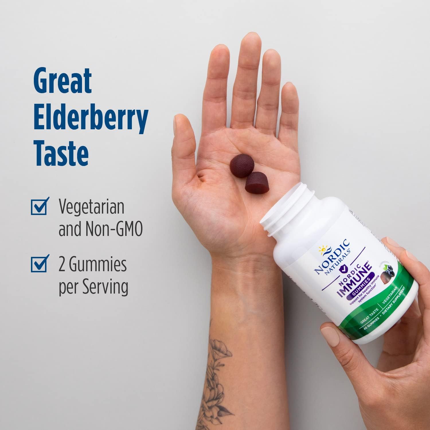 Nordic Naturals Immune Gummies, Elderberry, 40 Immune Support Gummies, Chewable Vitamins for Daily Immune Support, Non-GMO, Vegetarian, 20 Servings