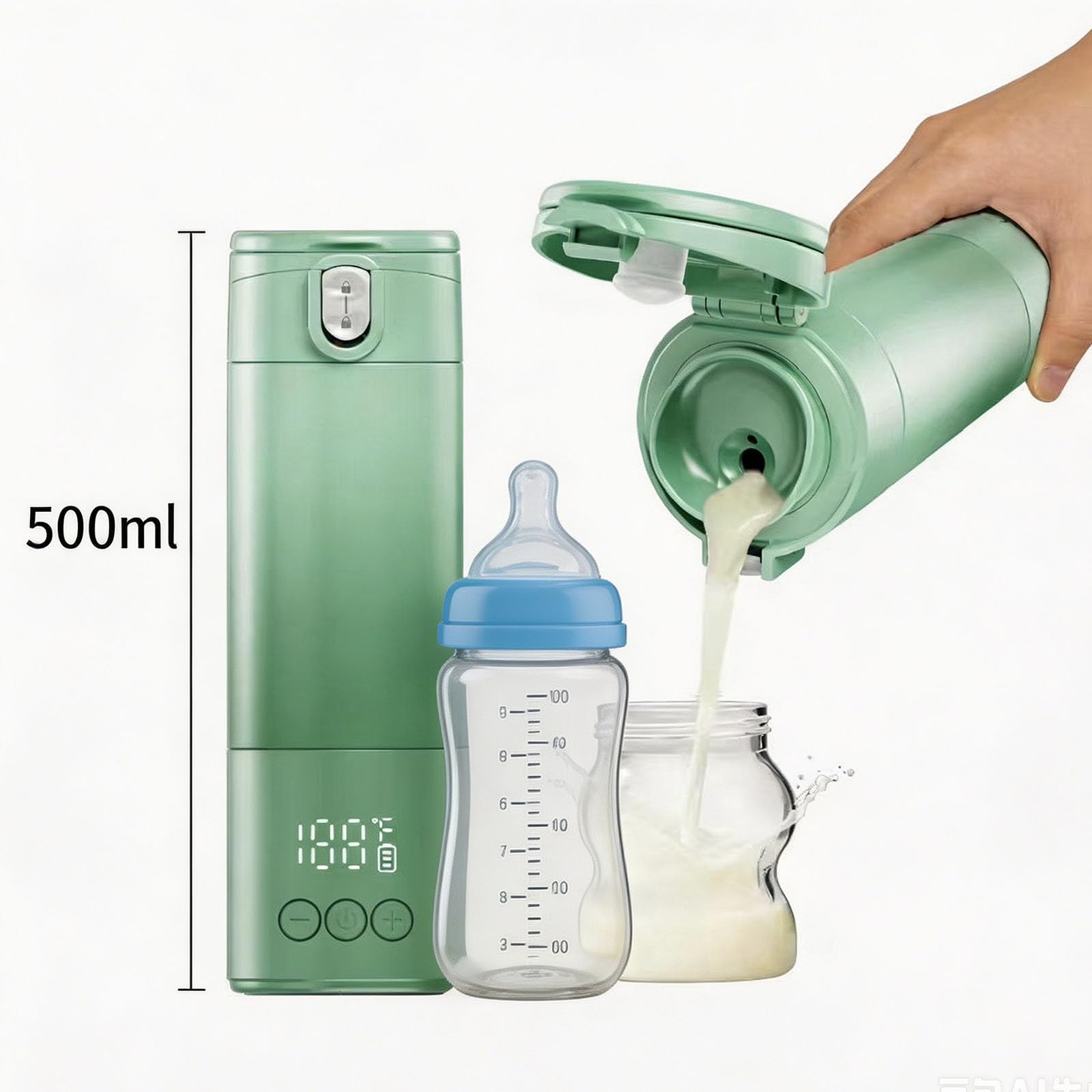 Scaldabiberon ricaricabile da 500 ml, portatile, con intervallo di temperatura regolabile di 37-50 °C, per borsa per pannolini, da viaggio, latte, scaldabagno senza fili