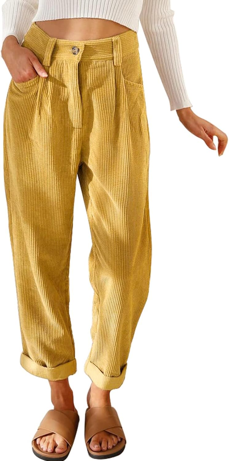 Corduroy broek voor dames, casual, hoge taille, taps