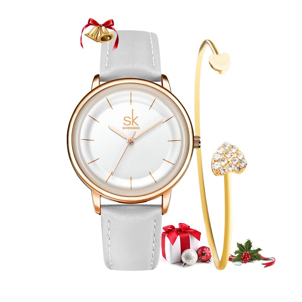 SHENGKE Women Watches Leather Band Quartz Watches Casual Geneva Lady Watch Waterproof with Bracelet Relogio Feminino (B07QJF9XS4) Amazon Price History, Amazon Price Tracker