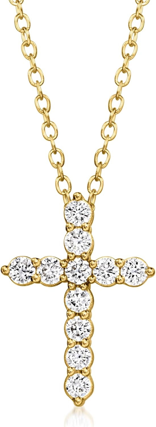 Ross-Simons 0.25 ct. t.w. Lab-Grown Diamond Cross Pendant Necklace in 18kt Gold Over Sterling