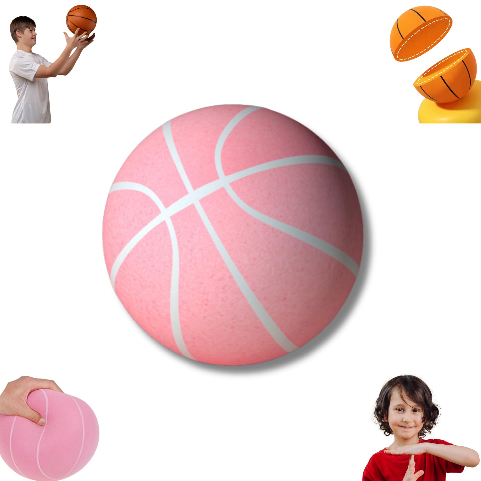 Dpofirs2024 New Silent Basketball, Dribble Silent Basketball Indoor, Quiet Basketball with No Noise, PU Highly Elastic Inflation Funny Improve Hand Eye Coordination