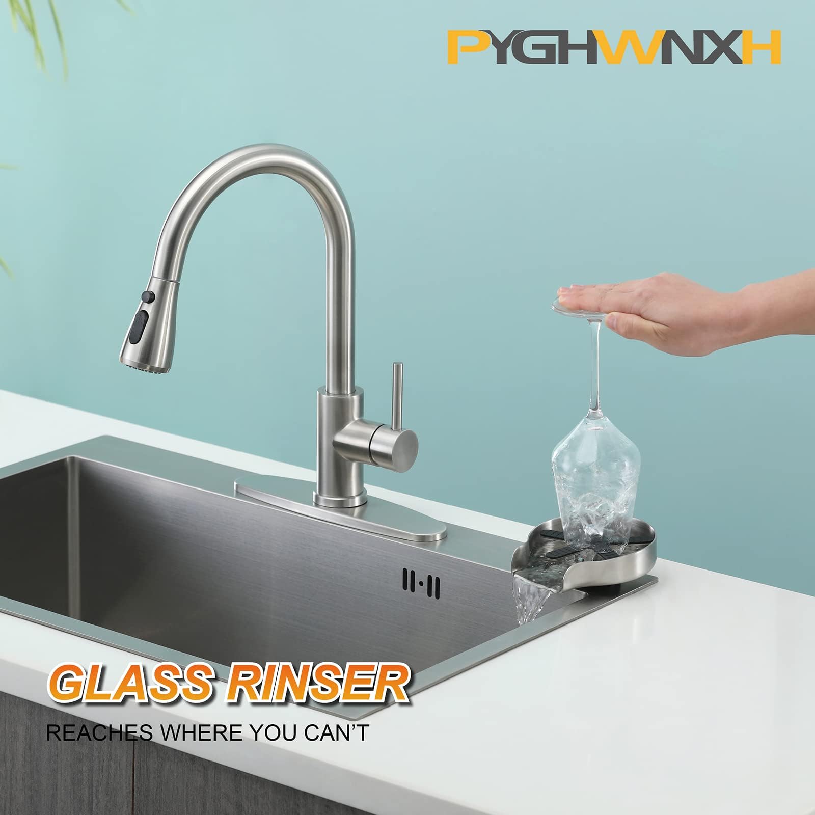 Glass Rinser,Cup Rinser for Sink,Kitchen Sink Glass Rinser, With 360 Rotating Jet Glass Rinser, Faucet Glass Rinsing Device,Kitchen Aink Faucet Bottle Washer, Stainless Steel Anti-Rust, Brushed Nickel